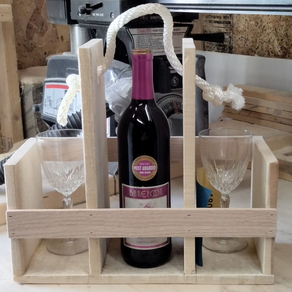 Wine Holder with Glasses - Natural Wood